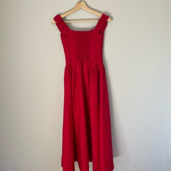 NEW Reformation Monet Linen Midi Dress Lipstick Red Off-Shoulder | size 2 - Picture 9 of 14